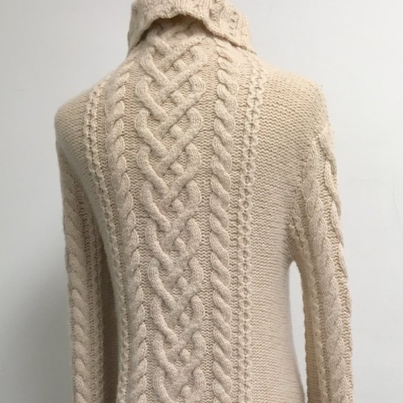 James Perse beige / cream 100% cashmere cable cowl tunic sweater pockets 3 L - Picture 6 of 9
